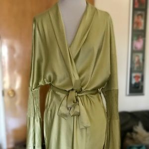 La Perla Long Silk Mint Green Robe w/ Flared Sleeves